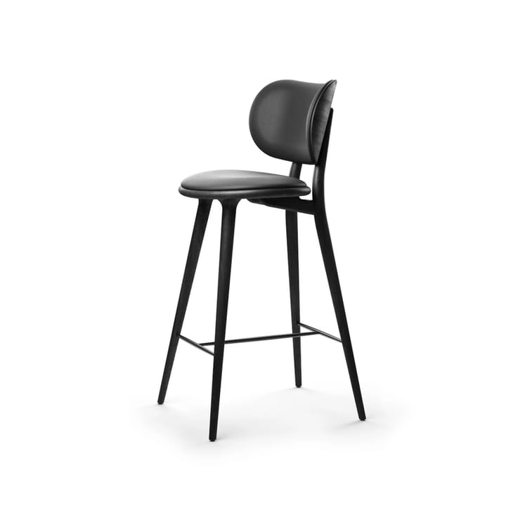 Essen High Stool Backrest Barhocker niedrig - Leder schwarz, Holzstativ aus Eiche schwarz gebeizt - Mater