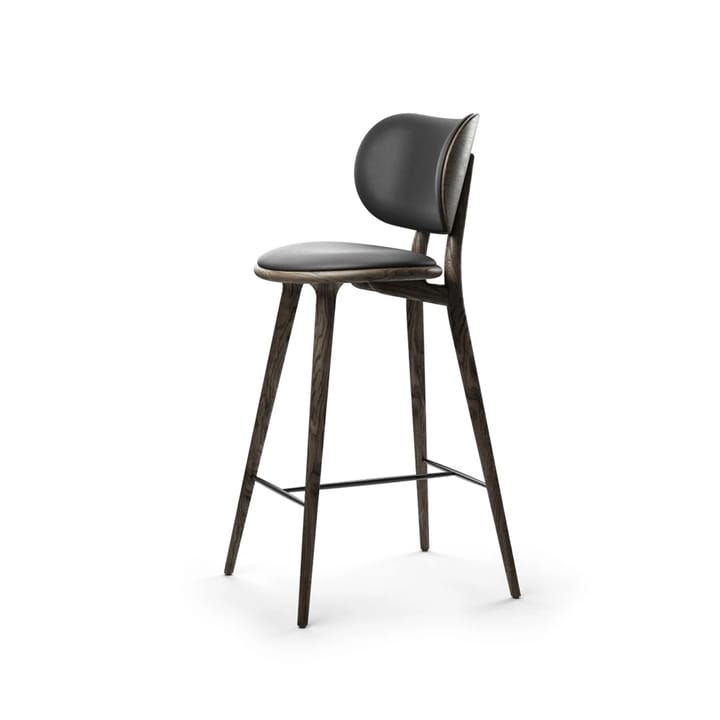 Essen High Stool Backrest Barhocker niedrig - Leder schwarz, Holzstativ aus Eiche Sirka Grey - Mater