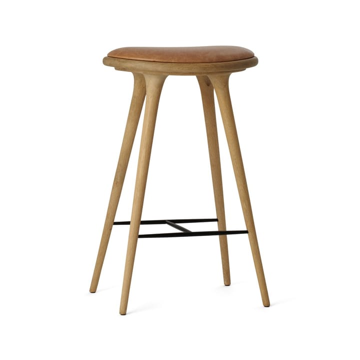High stool Essen Barhocker hoch 74 cm - Leder natur, Holzstativ aus Eiche geseift - Mater