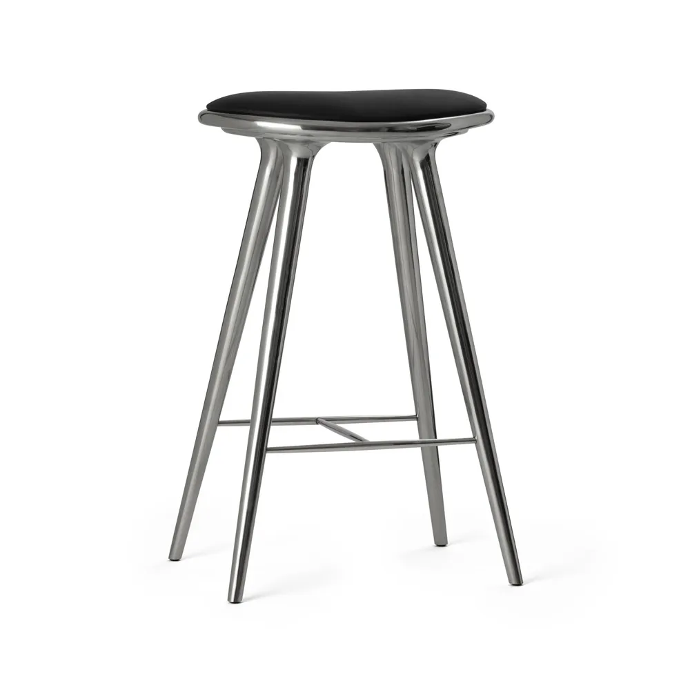 High stool Essen Barhocker hoch 74 cm, Leder schwarz, Aluminium-Stativ Mater