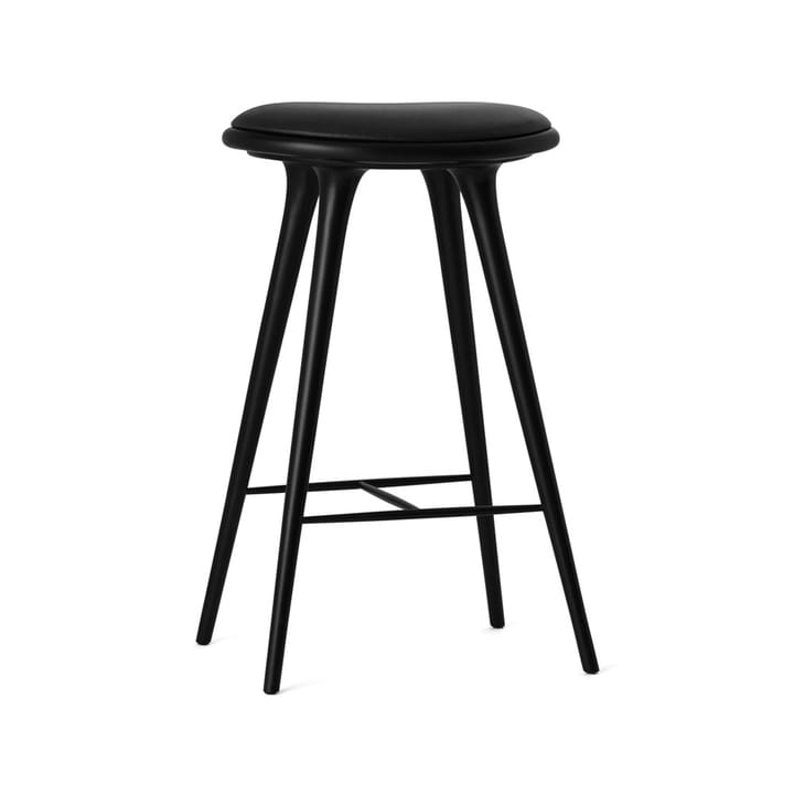 High stool Essen Barhocker hoch 74 cm - Leder schwarz, Holzstativ aus Buche schwarz gebeizt - Mater