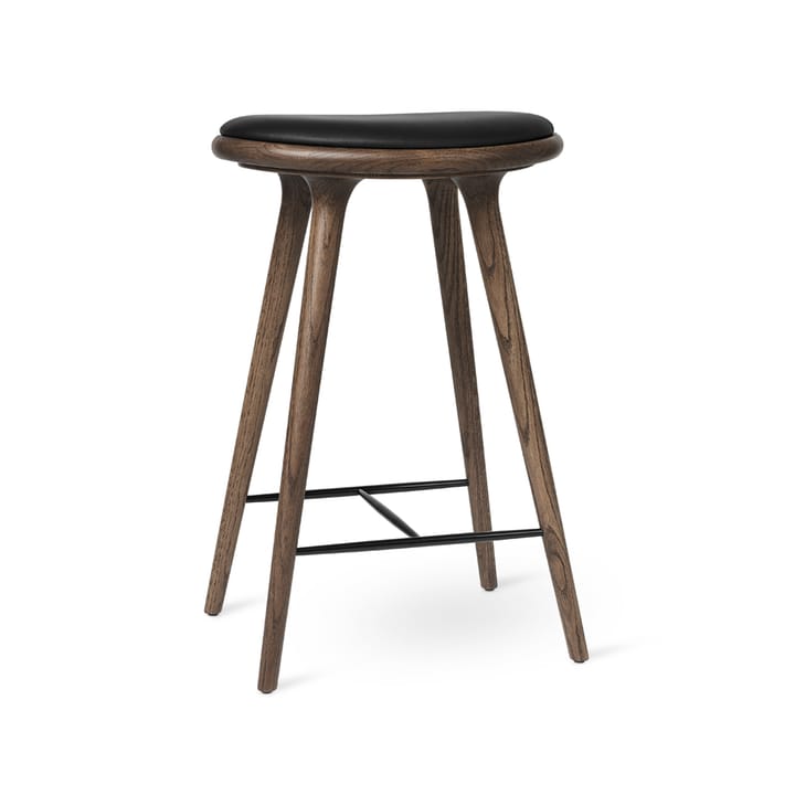 High stool Essen Barhocker hoch 74 cm - Leder schwarz, Holzstativ aus Eiche dunkel gebeizt - Mater