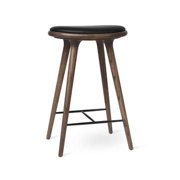 High stool Essen Barhocker hoch 74 cm - Leder schwarz, Holzstativ aus Eiche dunkel gebeizt - Mater