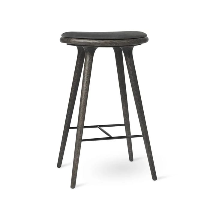 High stool Essen Barhocker hoch 74 cm - Leder schwarz, Holzstativ aus Eiche Sirka Grey - Mater