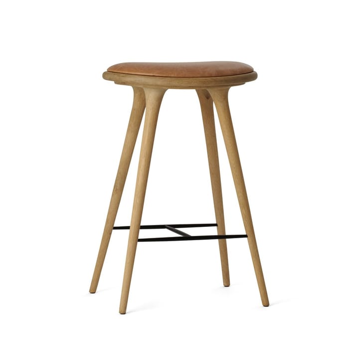 Mater high stool Barhocker niedrig 69 cm - Leder natur, Holzstativ aus Eiche geseift - Mater