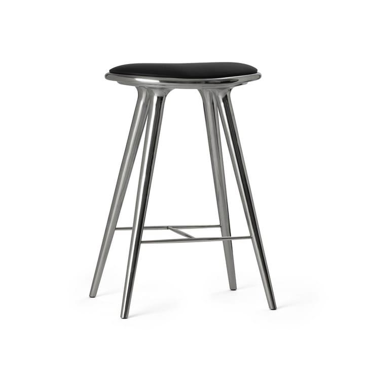 Mater high stool Barhocker niedrig 69 cm - Leder schwarz, Aluminium-Stativ - Mater