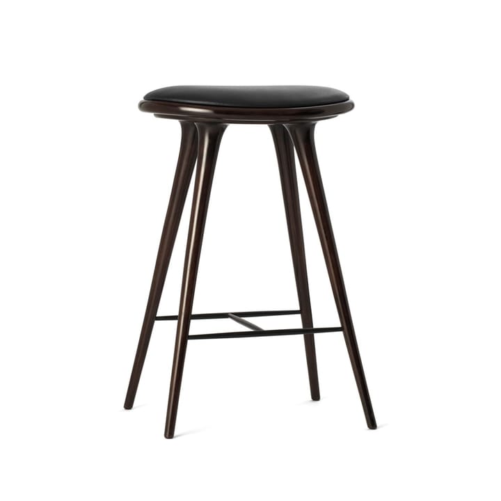 Mater high stool Barhocker niedrig 69 cm - Leder schwarz, Holzstativ aus Buche braun gebeizt - Mater