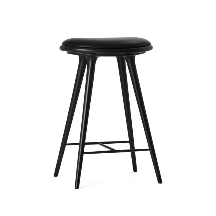 Mater high stool Barhocker niedrig 69 cm - Leder schwarz, Holzstativ aus Buche schwarz gebeizt - Mater