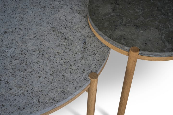 Dondo Couchtisch weiß pigmentierte Eiche Ø80 cm, Gehobelter Kalkstein Mavis