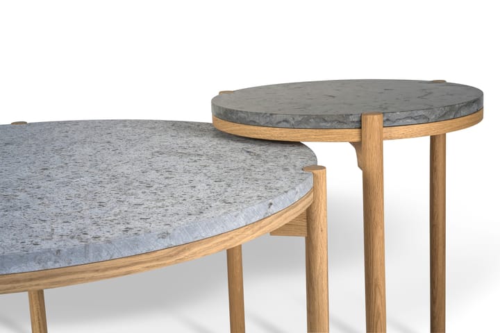 Dondo Couchtisch weiß pigmentierte Eiche Ø80 cm, Gehobelter Kalkstein Mavis