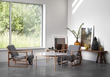 Dondo Couchtisch weiß pigmentierte Eiche Ø80 cm - Geschliffener Kalkstein - Mavis