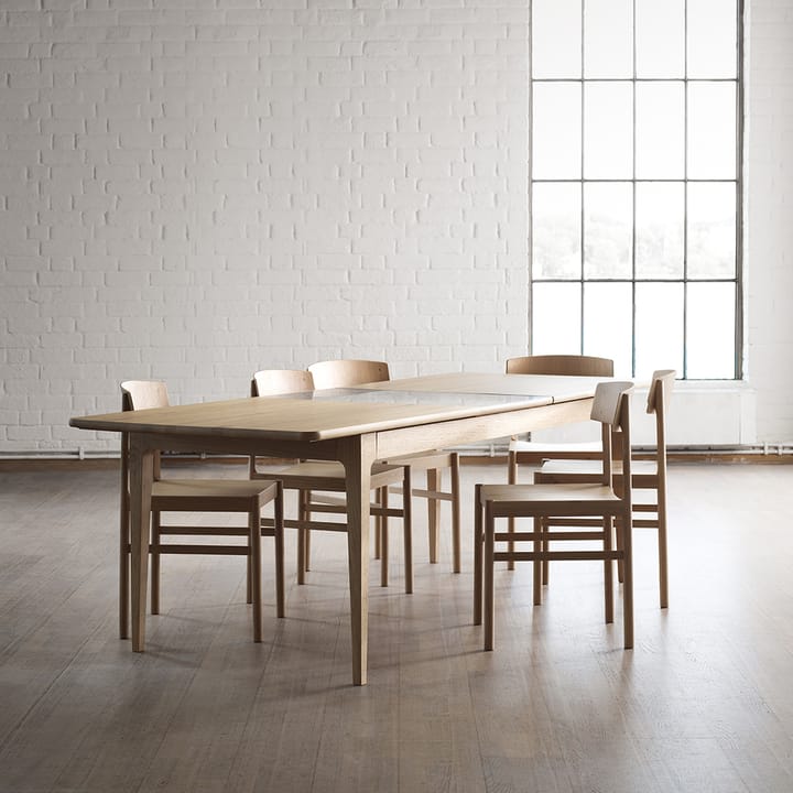 Höllviken Esstisch, Eiche weißpigmentiert mattlack-1 Einlage-beige MDF á 50 cm Mavis