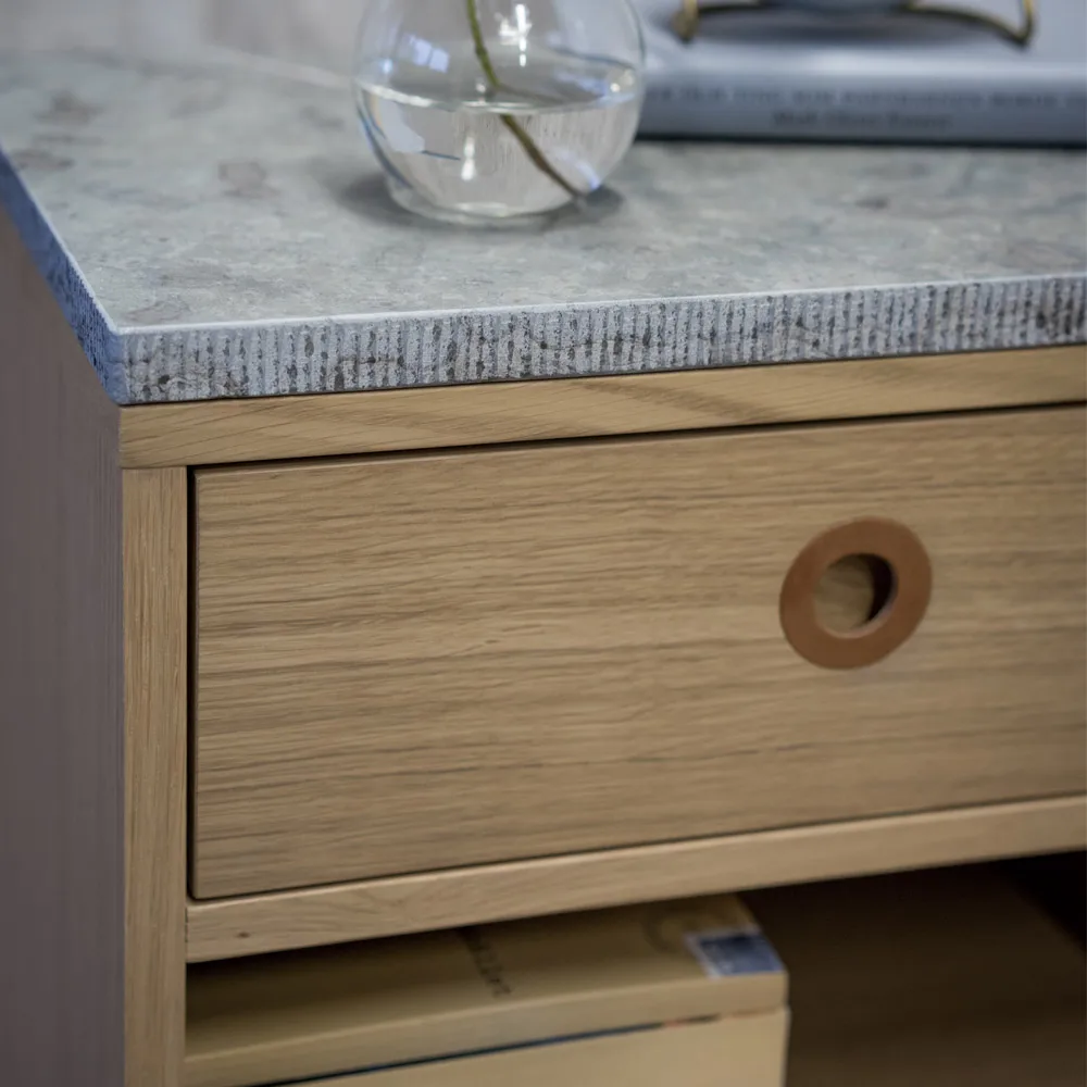 Höllviken Nachttisch, Hellgrau-weiß Marmorplatte-1 Schublade Mavis