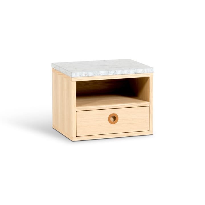 Höllviken Nachttisch wandhängend - Eiche weißpigment, Kalksteinauflage, 1 Schublade - Mavis