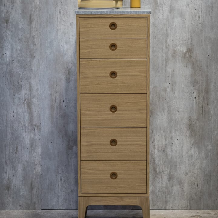 Höllviken Schmale Kommode, Eiche weißpigment, 6-schubladen Mavis