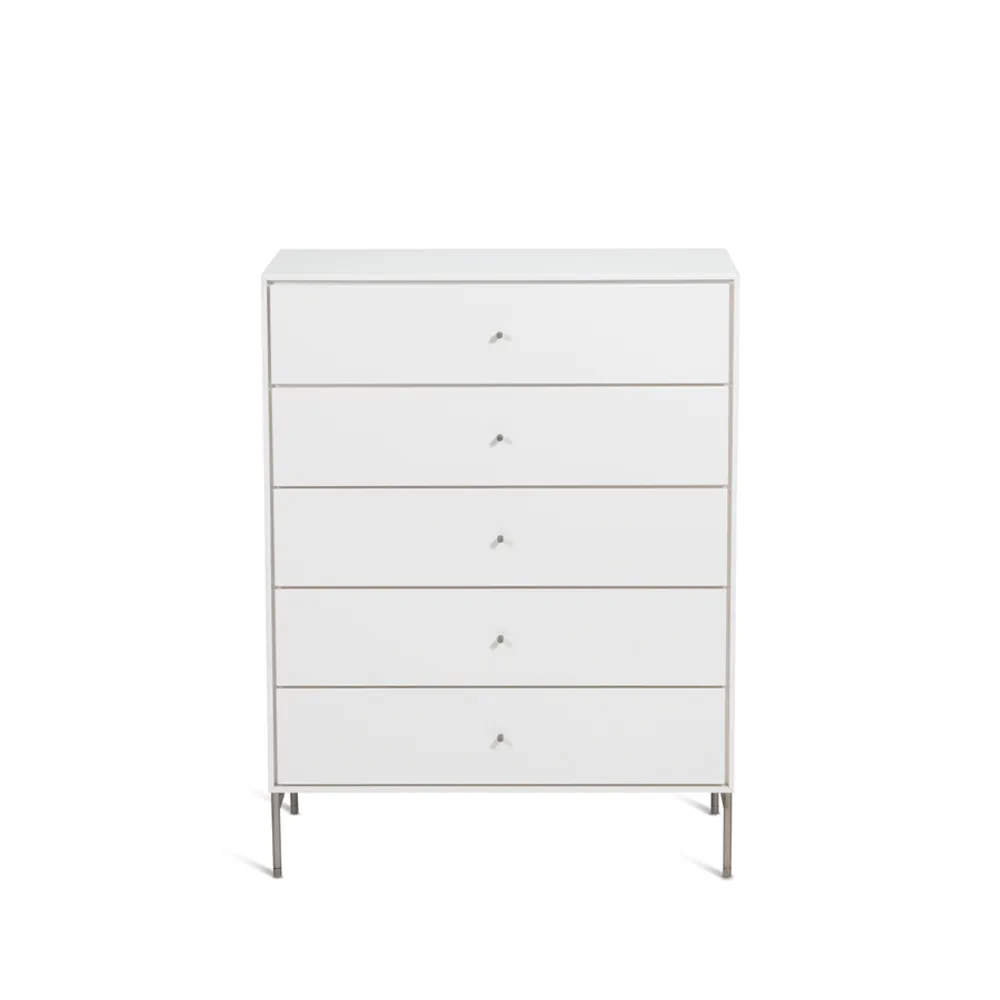 Mavis Volt Kommode 5 Schubladen weiß Details aus rostfreiem Stahl