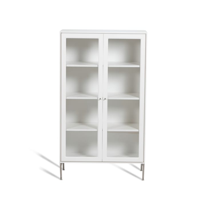 Volt Vitrinenschrank 130 cm Weißlack - Details aus rostfreiem Stahl - Mavis
