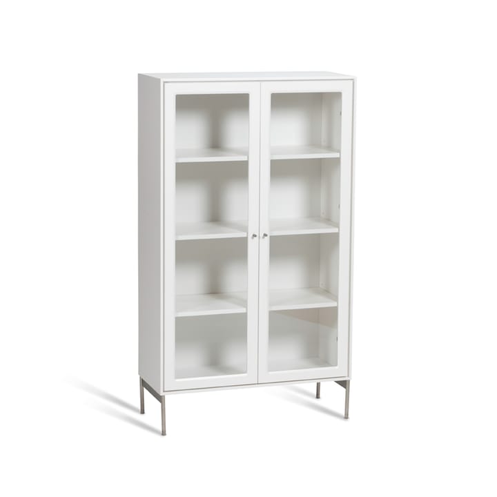 Volt Vitrinenschrank 130 cm Weißlack, Details aus rostfreiem Stahl Mavis
