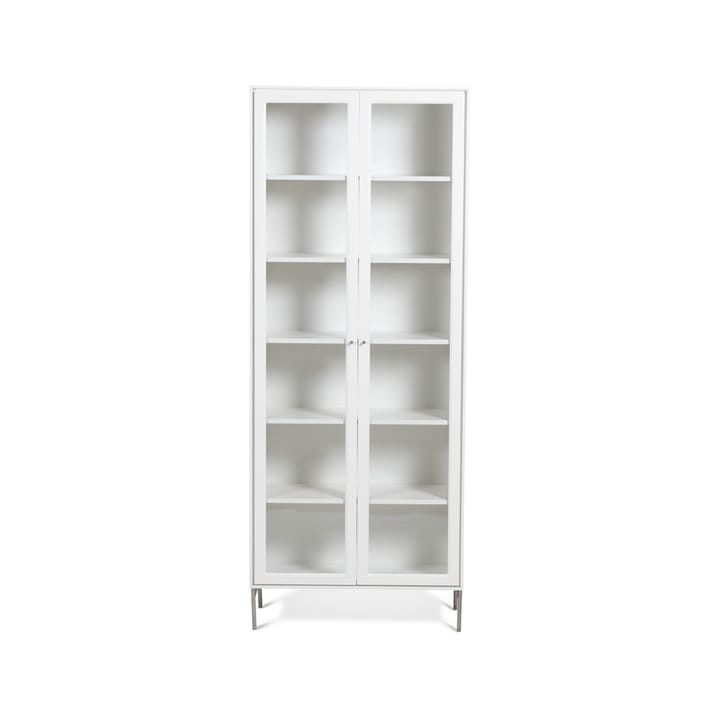 Volt Vitrinenschrank 190 cm weißlack - Details aus rostfreiem Stahl - Mavis