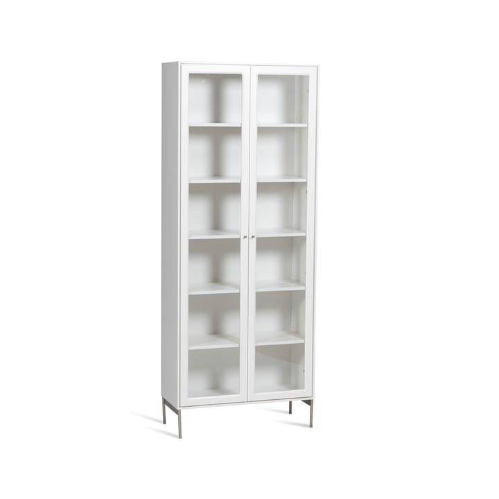 Volt Vitrinenschrank 190 cm weißlack, Details aus rostfreiem Stahl Mavis
