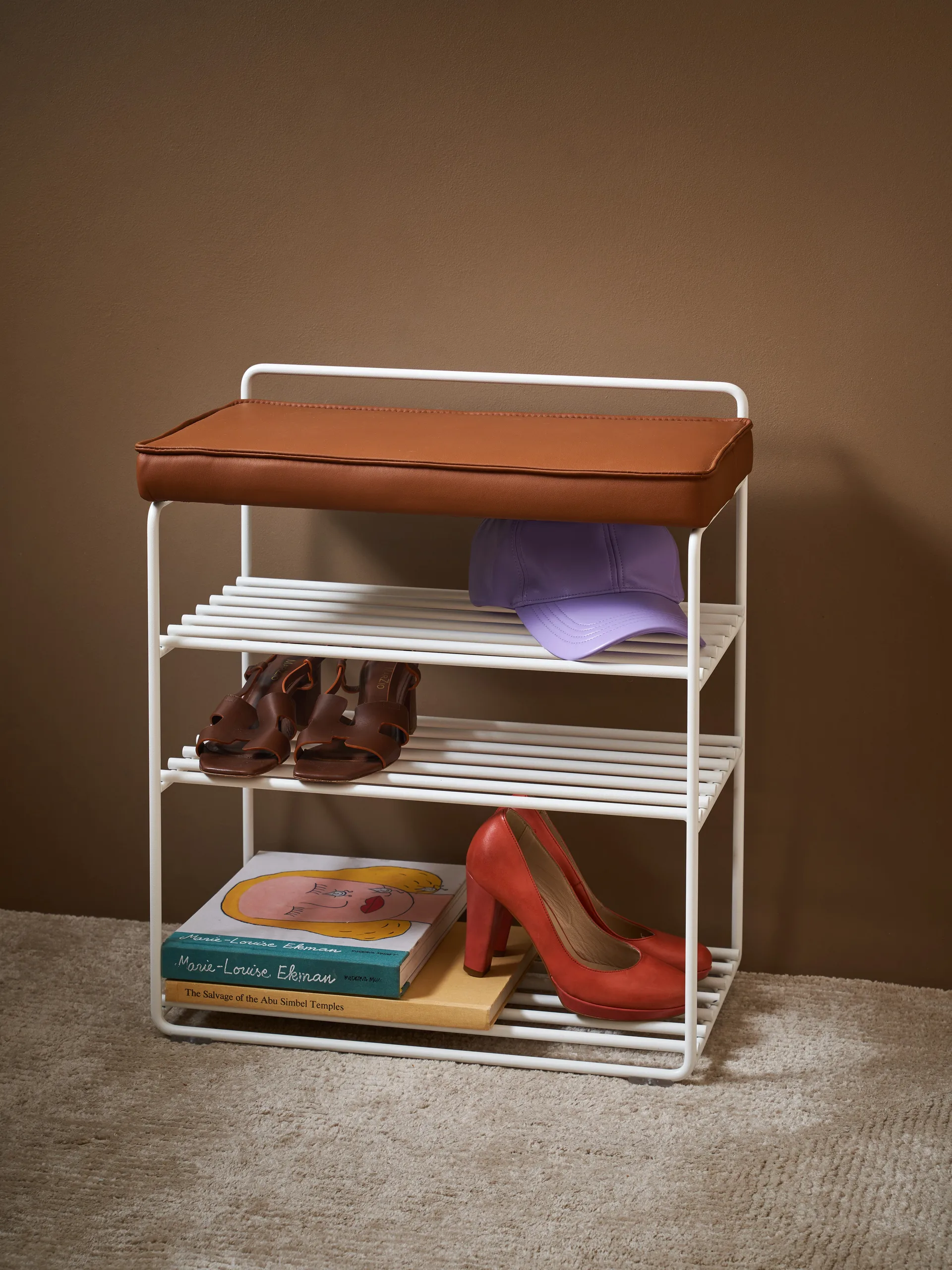 Lower East Seat Regal-Hocker 50 x 28 x 58cm, White-cognac leather Maze