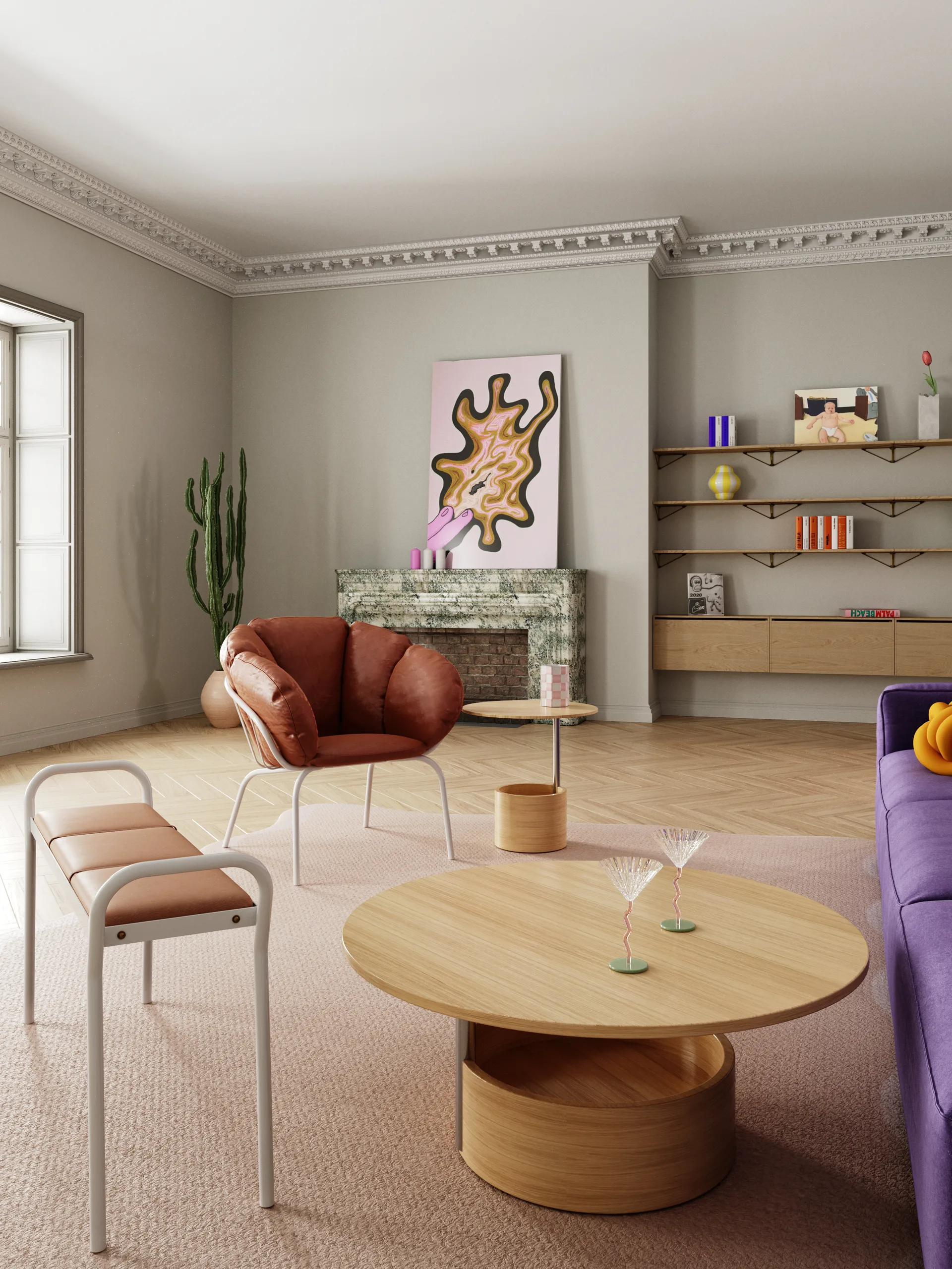 Parasol L Beistelltisch Ø90cm, Oak Maze