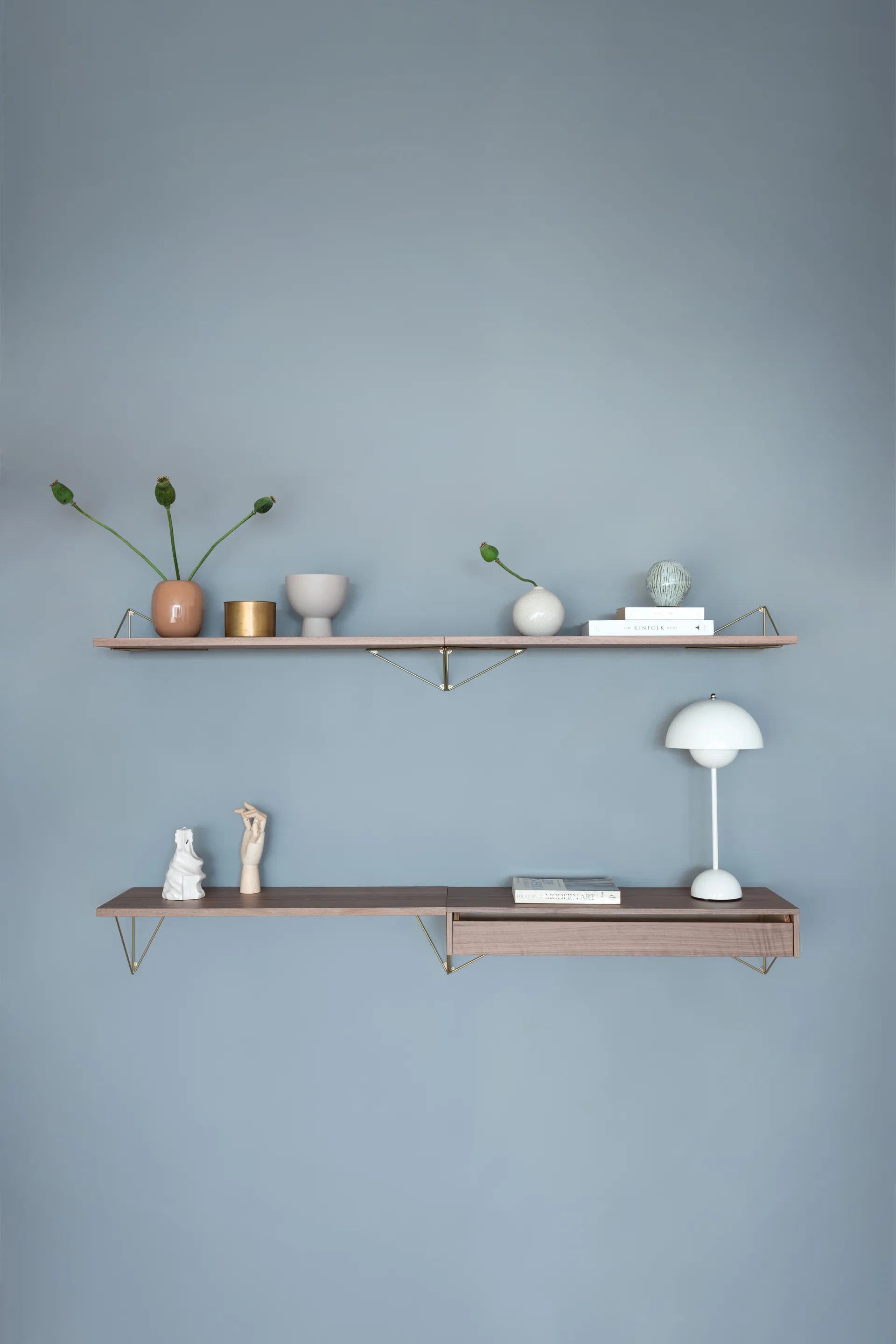 Pythagoras Regal, Nussbaum-Messing, 20x80 cm Maze