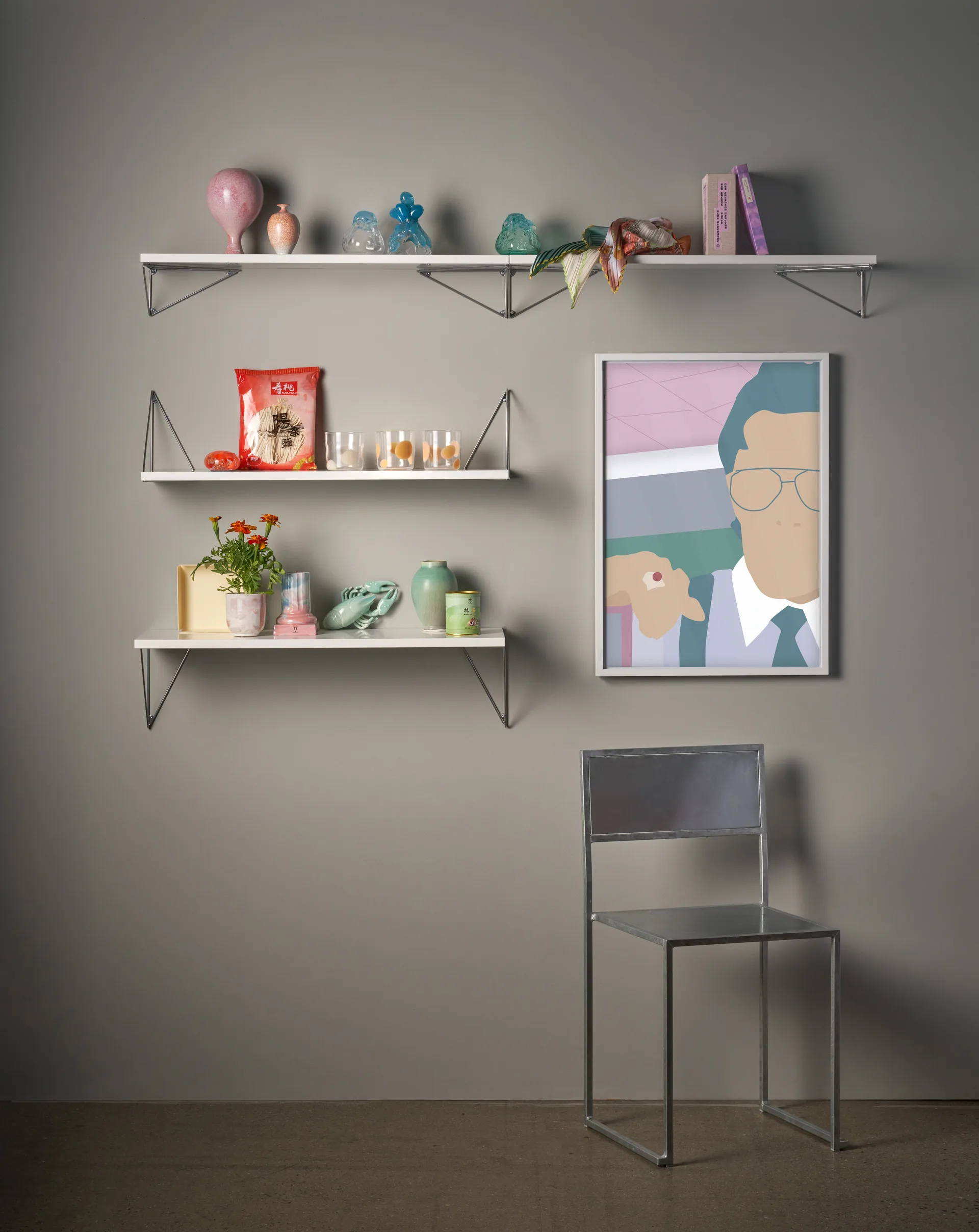 Pythagoras Regal, Weiß-Chrom, 20x80 cm Maze