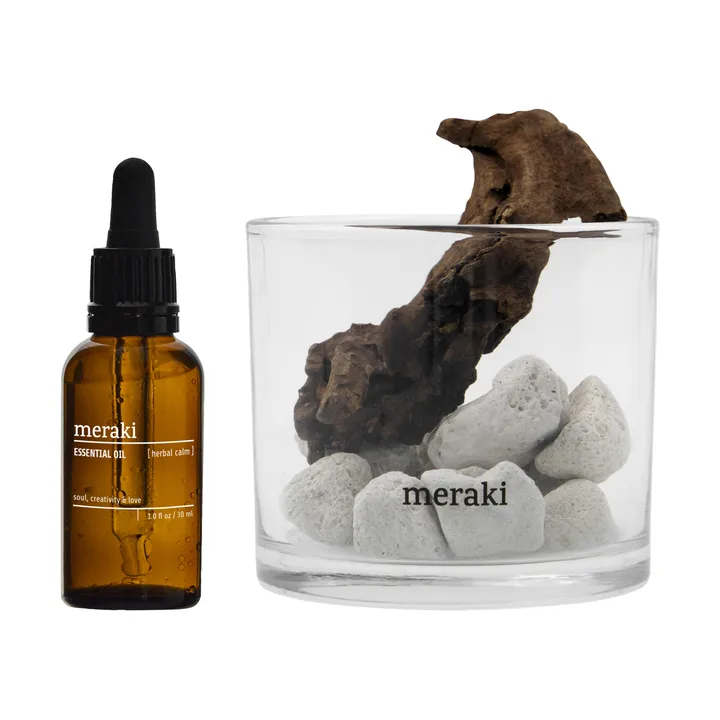 Meraki Duftdiffusor Lavastein und Holz inkl. Öl - Herbal calm, Weiß - Meraki