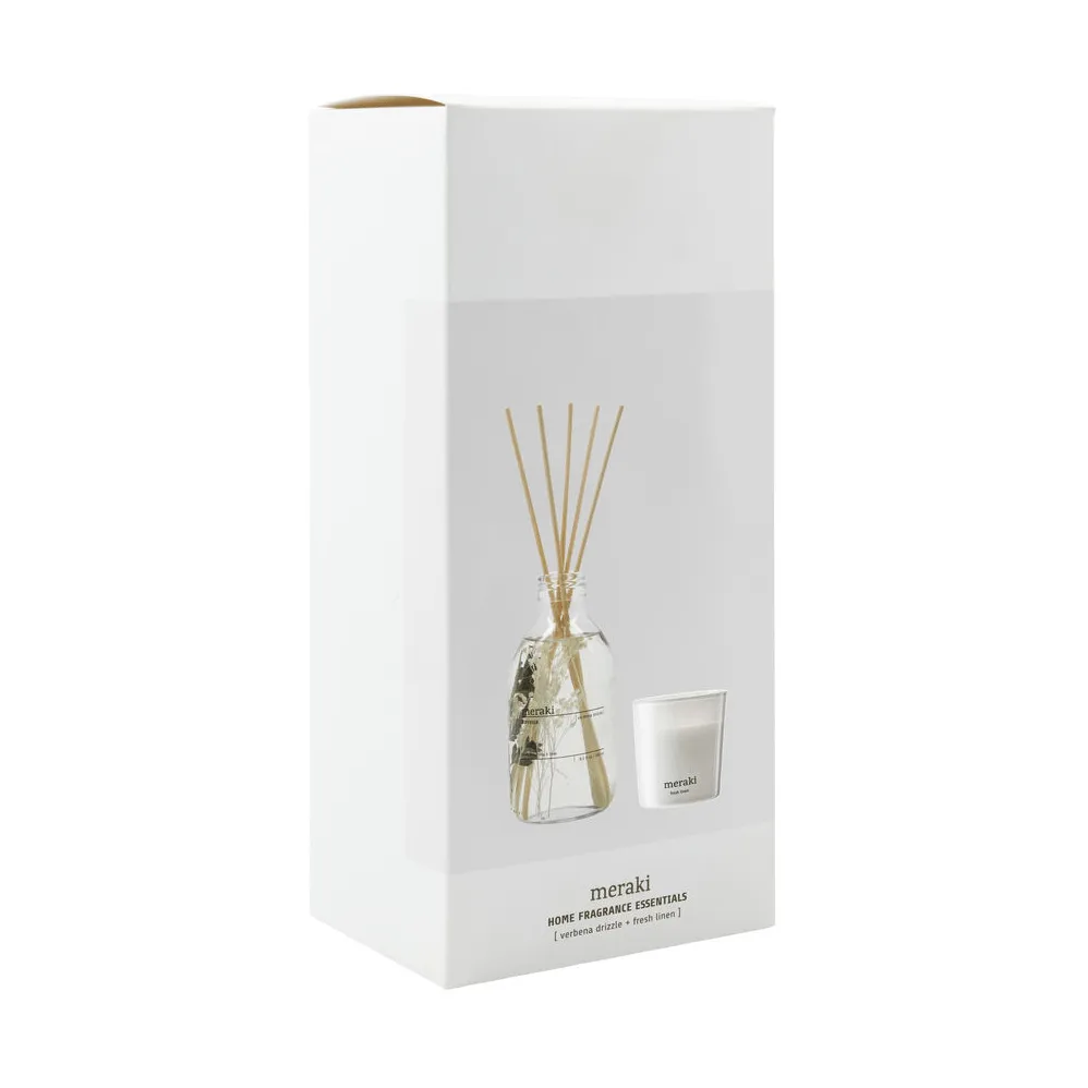 Meraki Geschenkset Duftstäbchen und Duftkerze, Verbena drizzle-frische Leinen Meraki