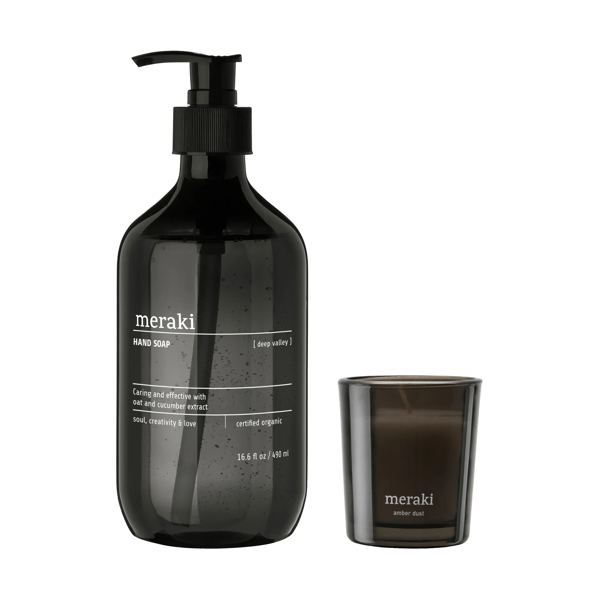 Meraki Geschenkset Handseife und Duftkerze, Deep valley-Amber dust Meraki