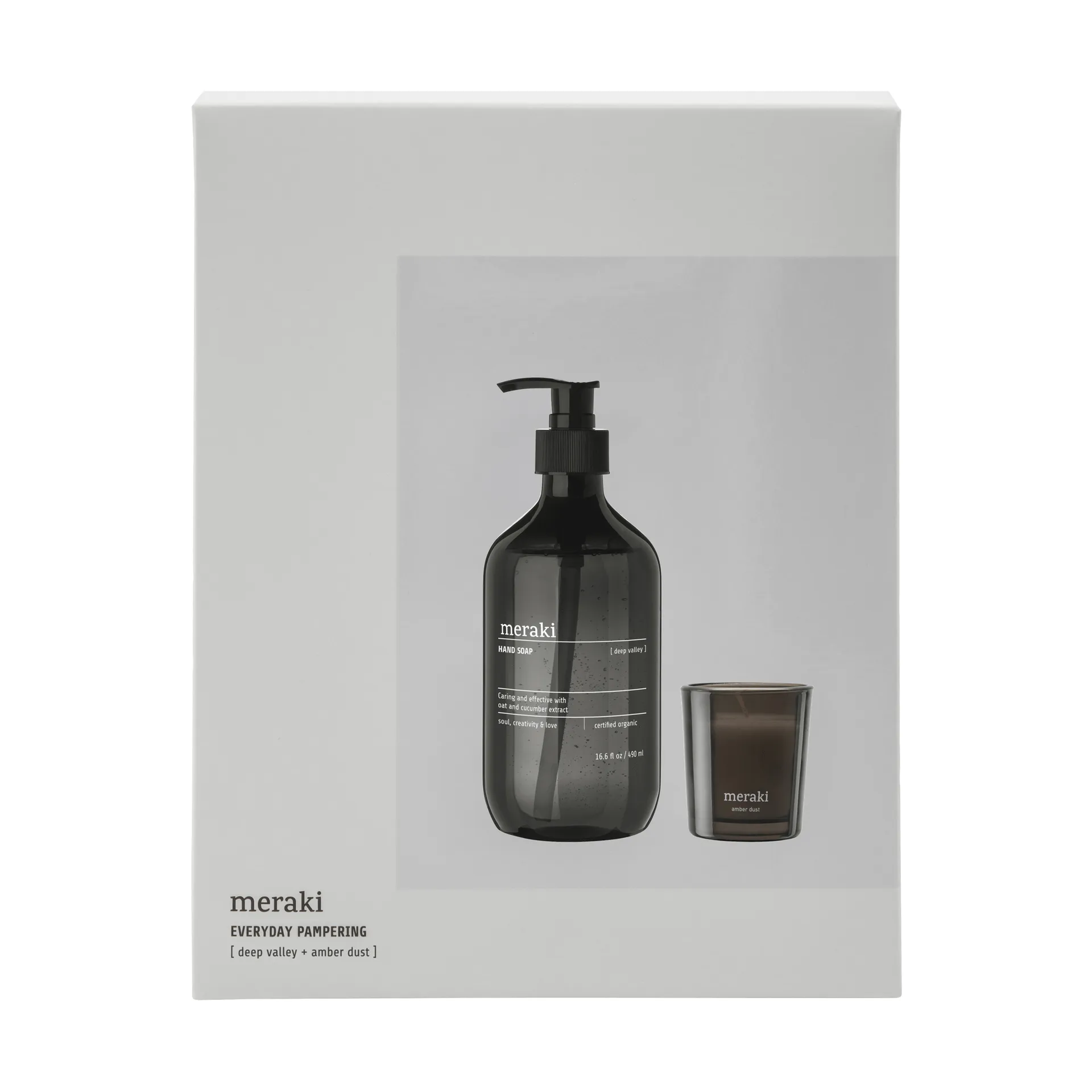 Meraki Geschenkset Handseife und Duftkerze, Deep valley-Amber dust Meraki