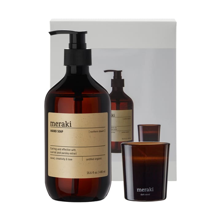 Meraki Geschenkset Handseife und Duftkerze - Northern dawn + dark wood - Meraki