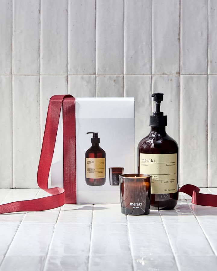 Meraki Geschenkset Handseife und Duftkerze, Northern dawn + dark wood Meraki