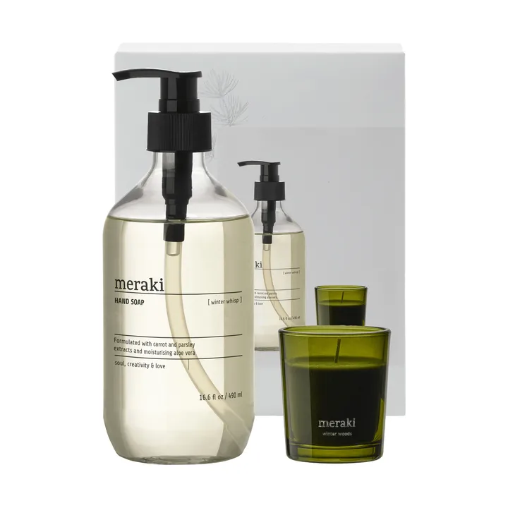 Meraki Geschenkset Handseife und Duftkerze - Winter whisp, winter woods - Meraki