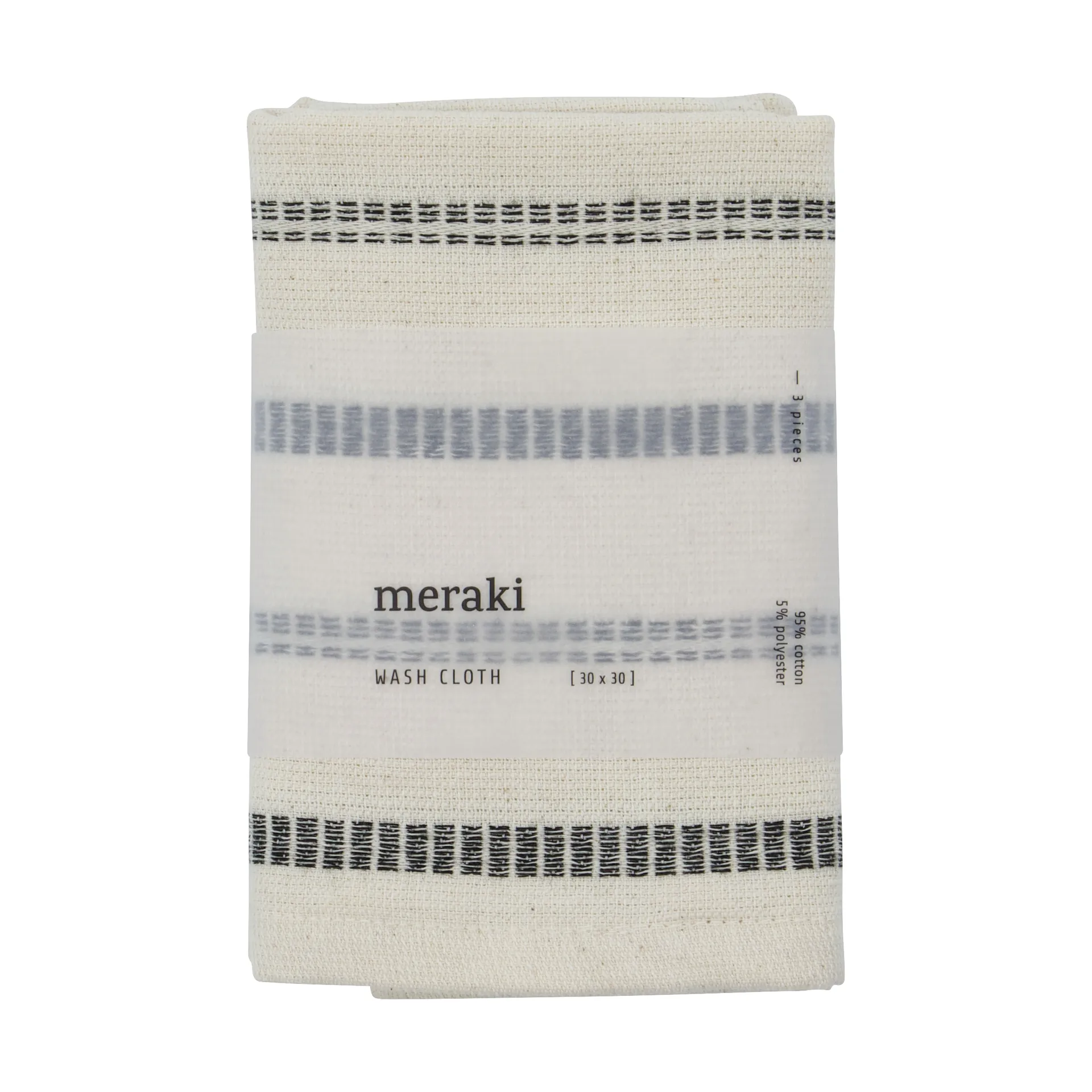 True Waschhandschuh 3-teilig, Off-White-schwarz Meraki