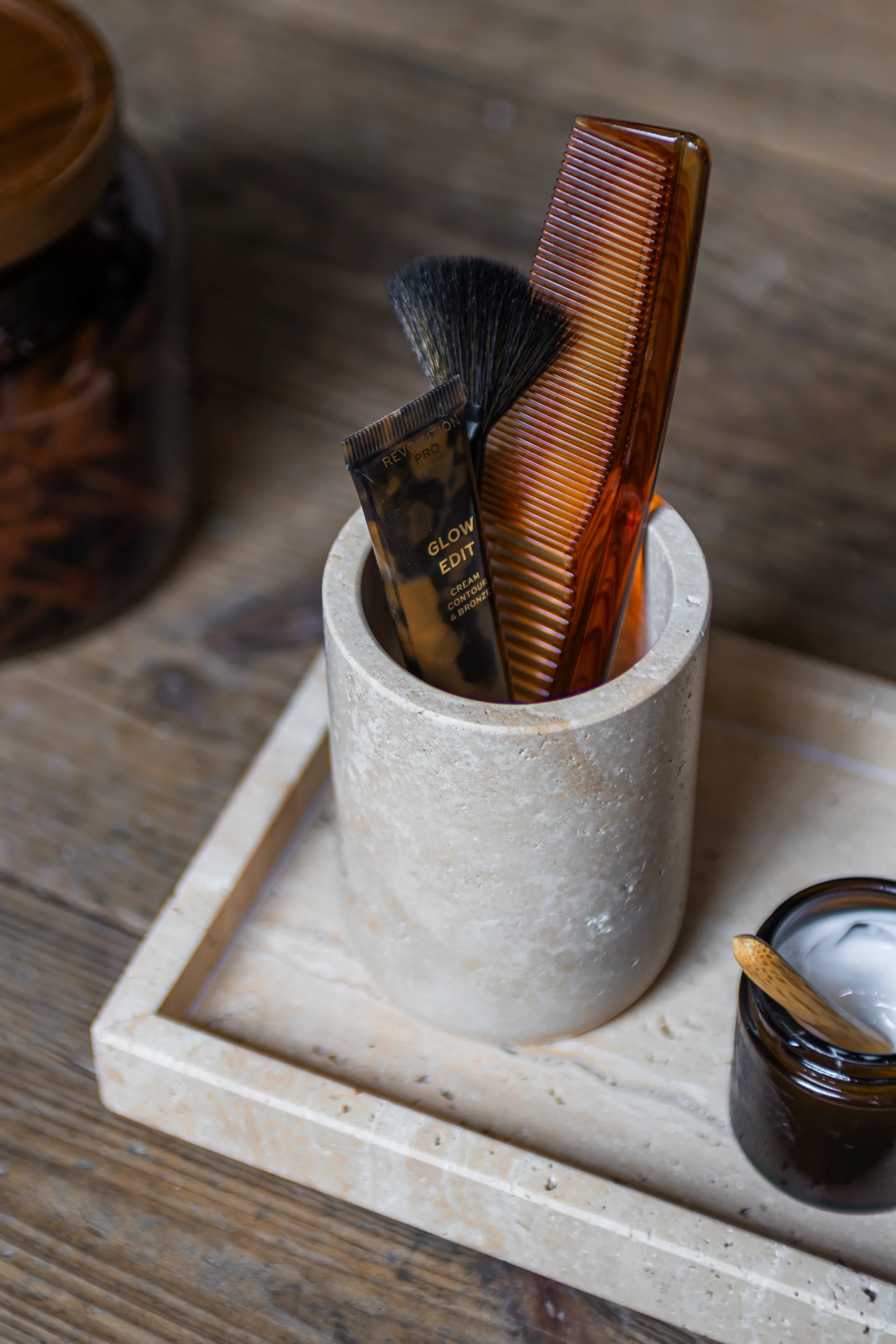 Travertine Zahnputzbecher 10 cm, Linen Mette Ditmer