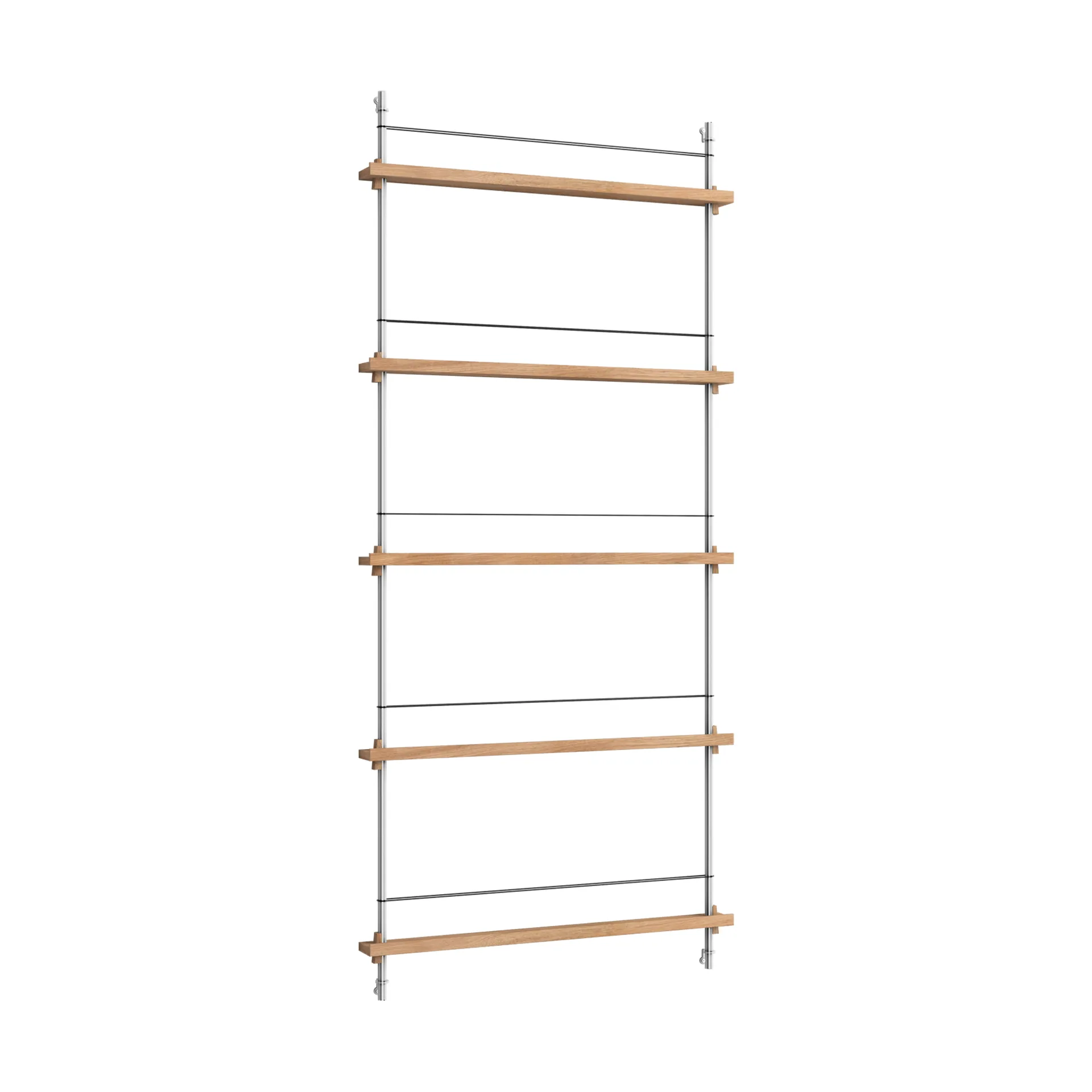 Magazine Shelving Zeitungsständer, Eiche-Edelstahl, 85x180x7 cm, MS.180.1 MOEBE