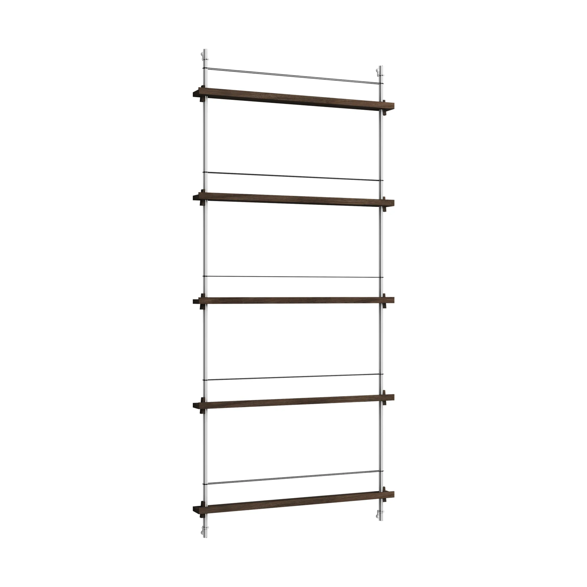 Magazine Shelving Zeitungsständer, Geräucherte Eiche–Edelstahl, 85×180×7 cm, MS.180.1 MOEBE