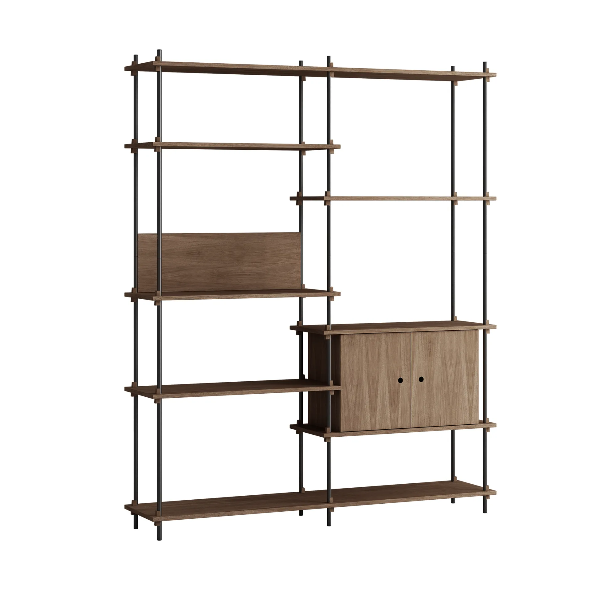 Shelving System Regal mit Schrank, Geräucherte Eiche-black, 163x200x35 cm, S.200.2.C MOEBE