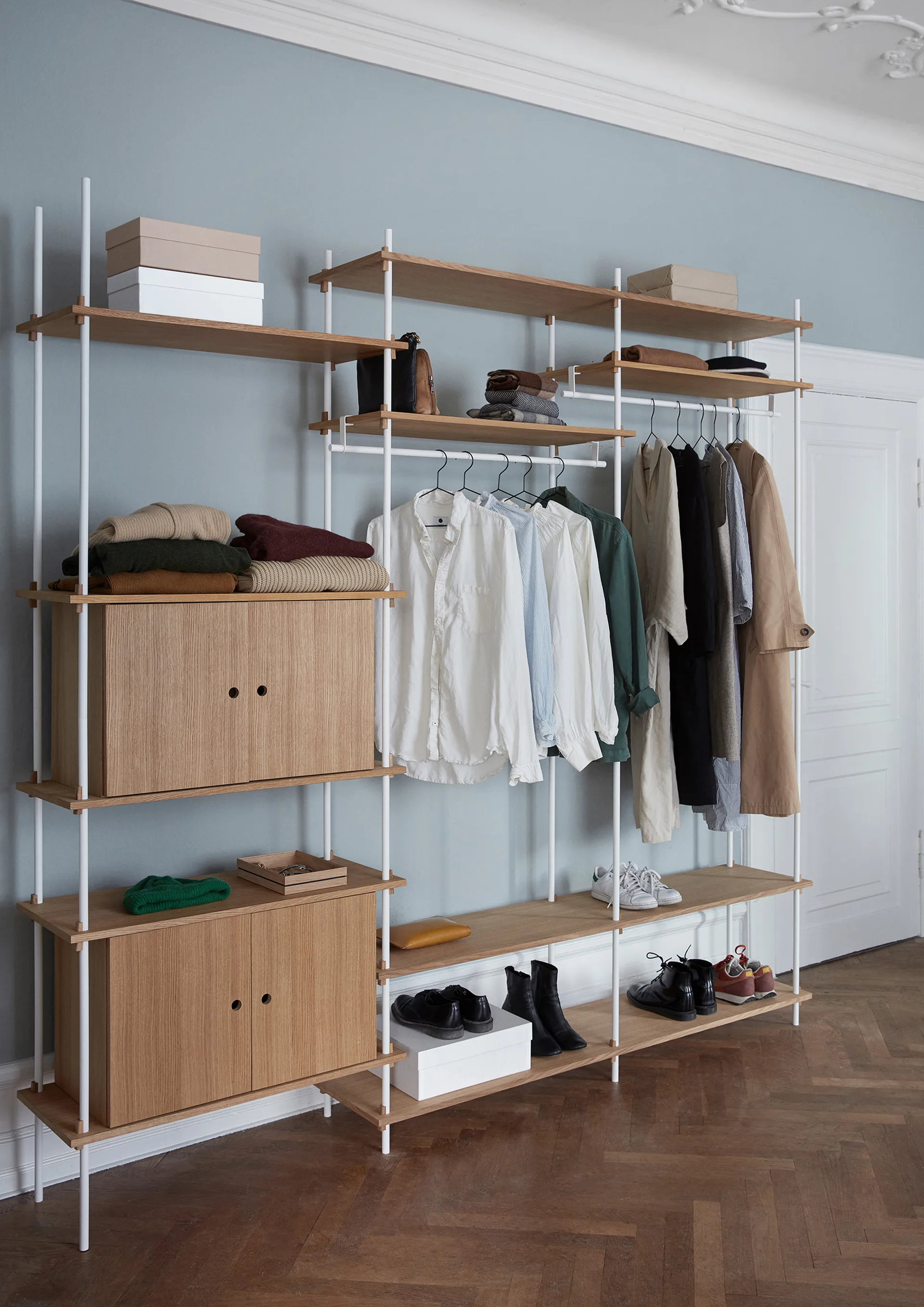 Shelving System Regal mit Schrank, Geräucherte Eiche-warm grey, 163×85×35 cm, S.85.2.C MOEBE