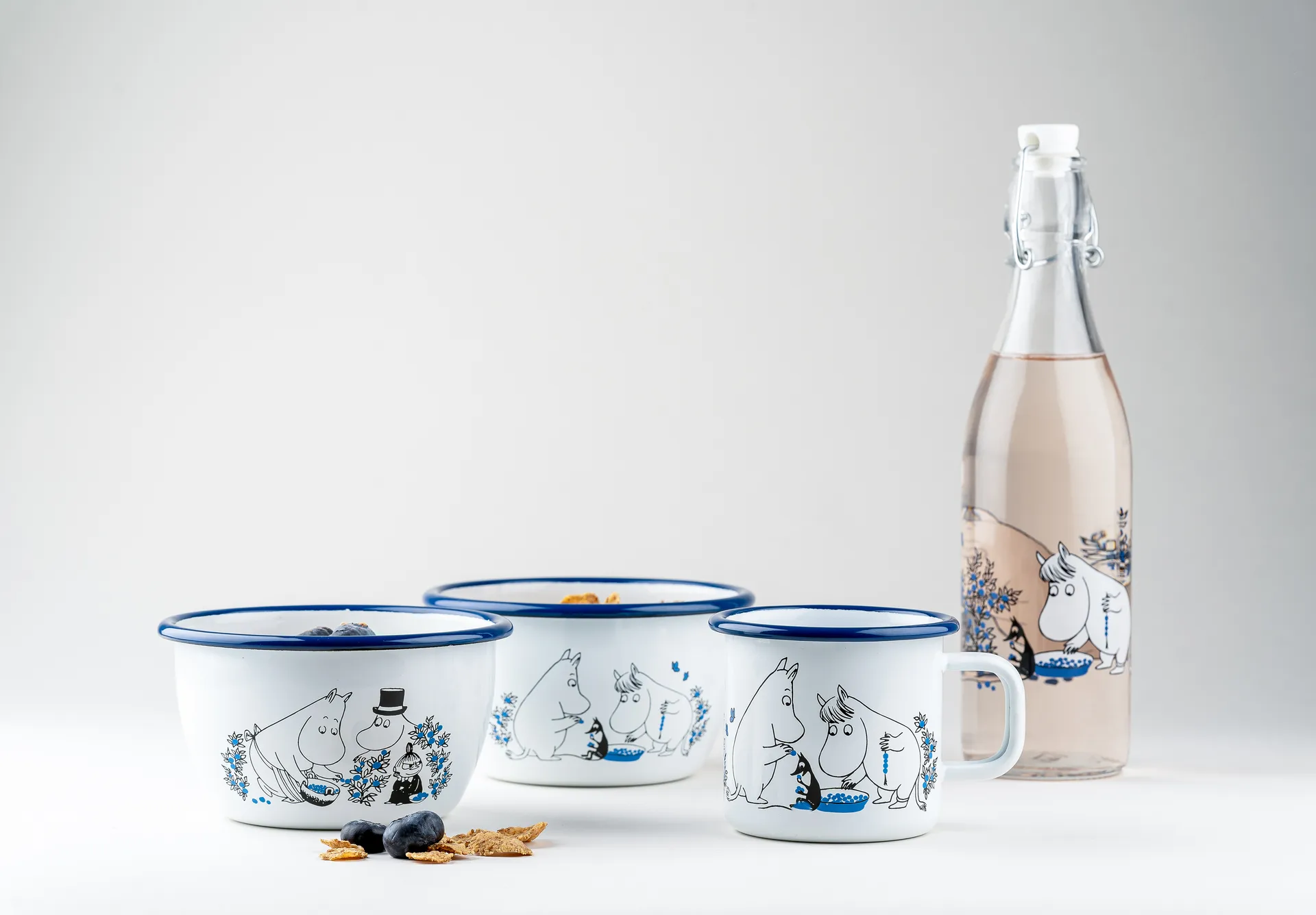 Blueberries Emaille Schale 60cl, Weiß Muurla