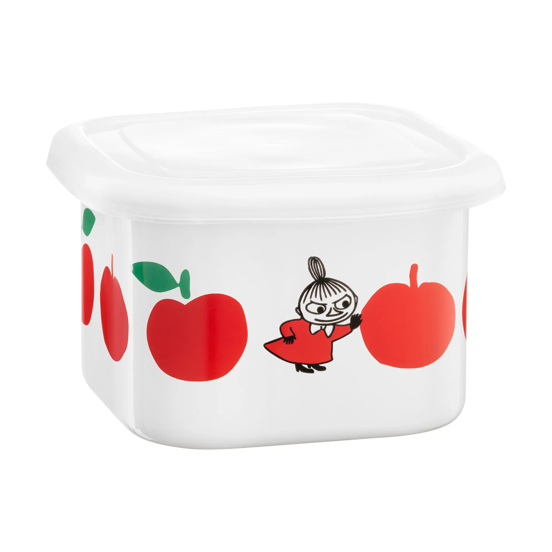 Mumin Emailldose mit Deckel 0,67 L, Joyfull Apples-röd Muurla
