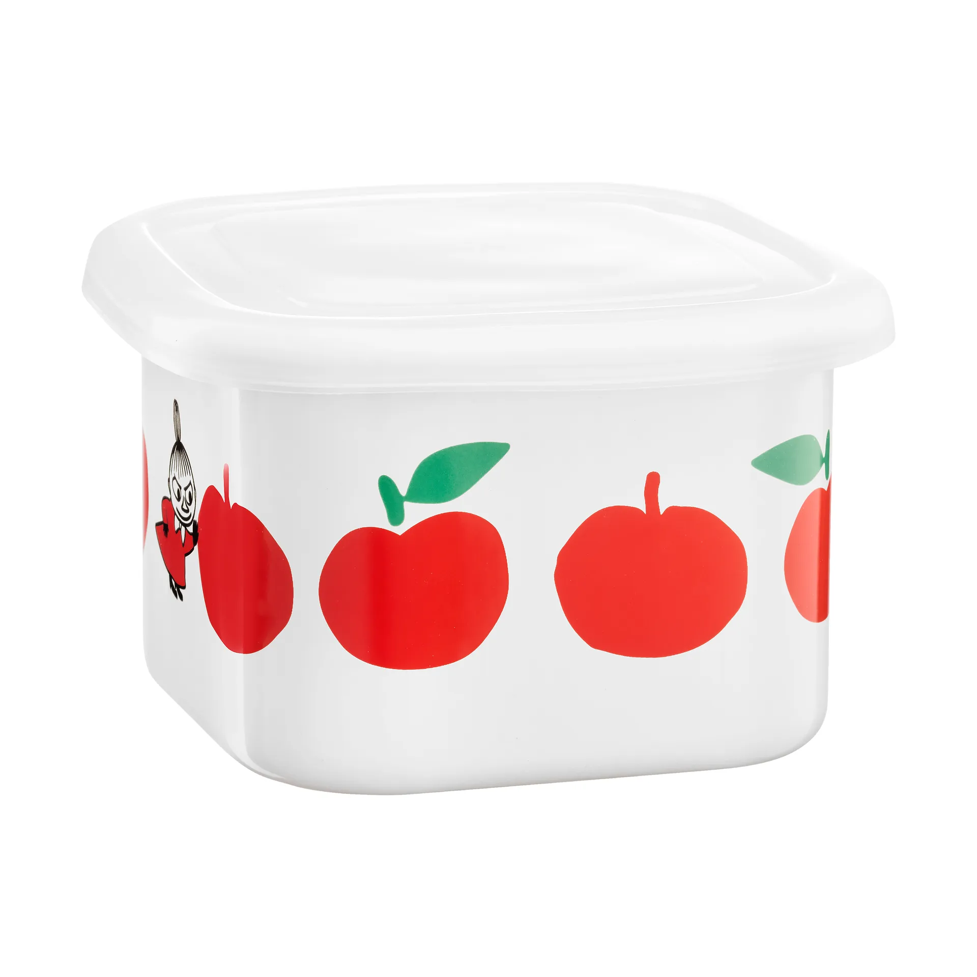 Mumin Emailldose mit Deckel 0,67 L, Joyfull Apples-röd Muurla