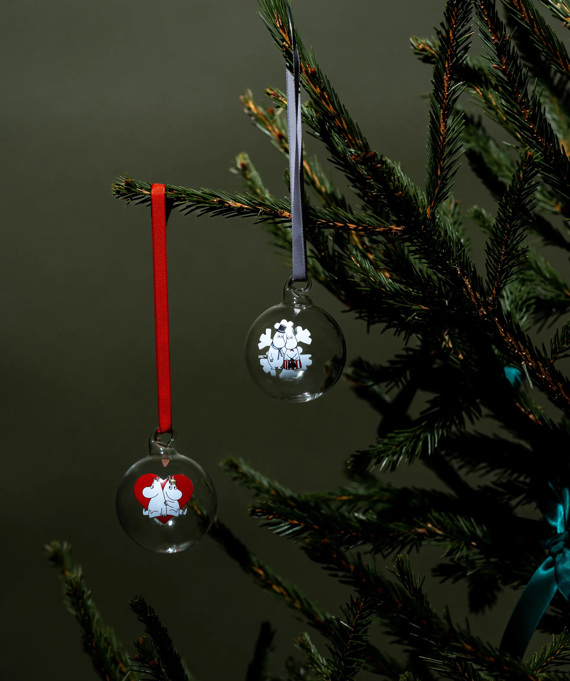 Mumin Weihnachtsbaumkugel Ø5 cm 2-teilig, Heart-snowflake Muurla