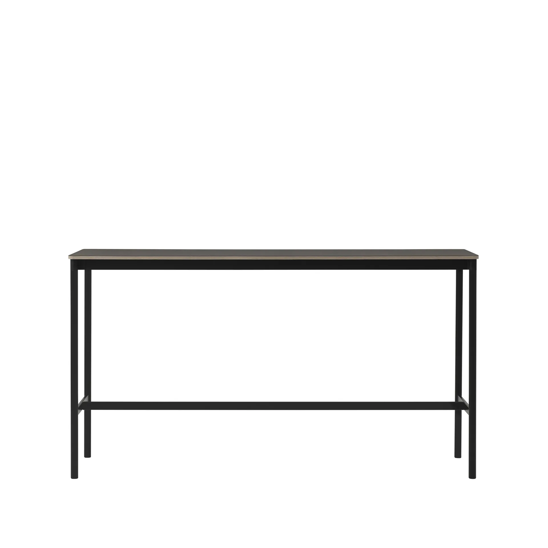 Base High Bartisch, Black linoleum, Schwarzes Gestell, plywoodkant, b50 l190 h105 Muuto