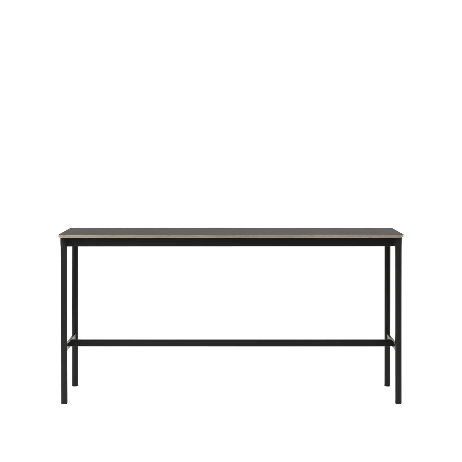 Base High Bartisch, Black linoleum, Schwarzes Gestell, plywoodkant, b50 l190 h95 Muuto