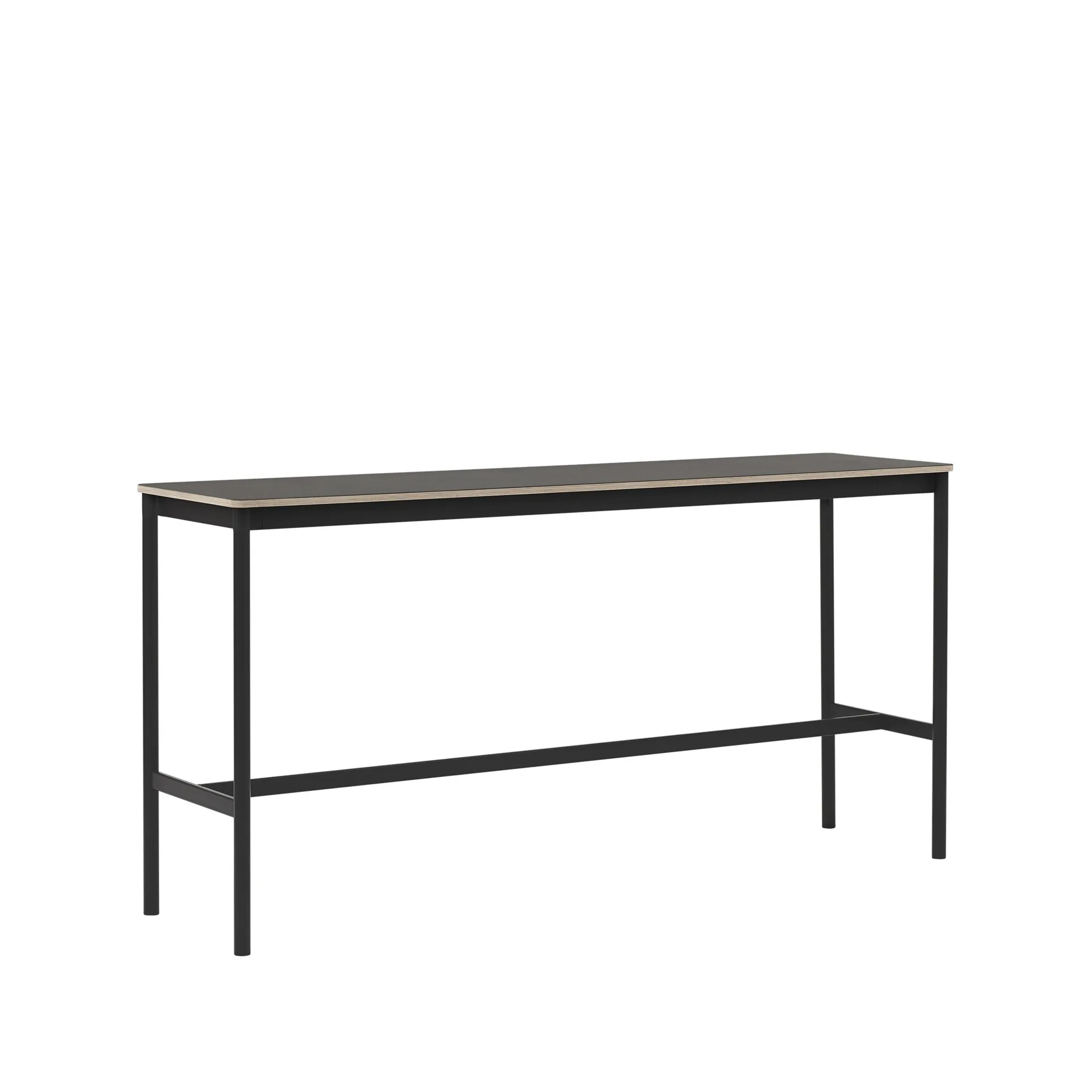 Base High Bartisch, Black linoleum, Schwarzes Gestell, plywoodkant, b50 l190 h95 Muuto