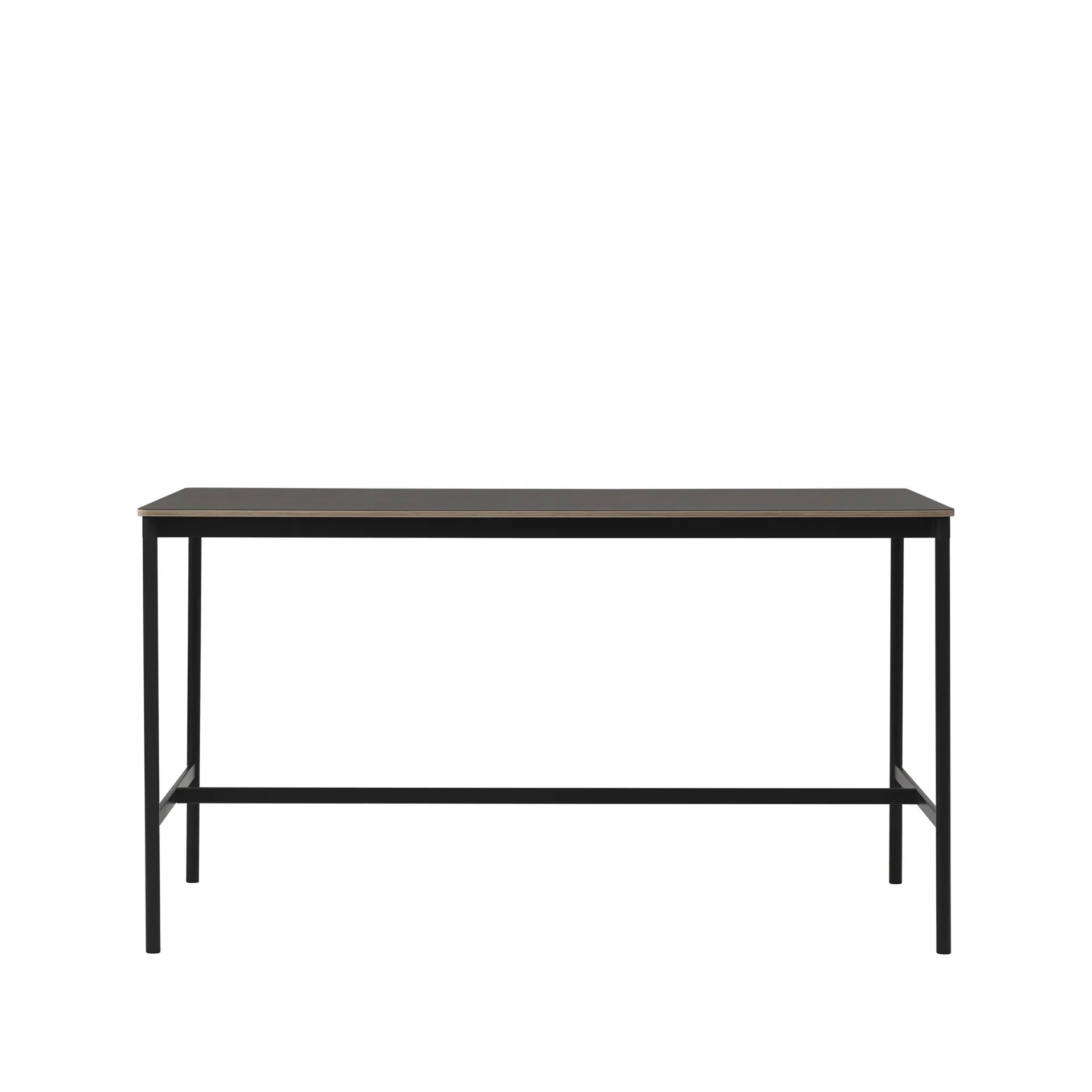 Base High Bartisch, Black linoleum, Schwarzes Gestell, plywoodkant, b85 l190 h105 Muuto