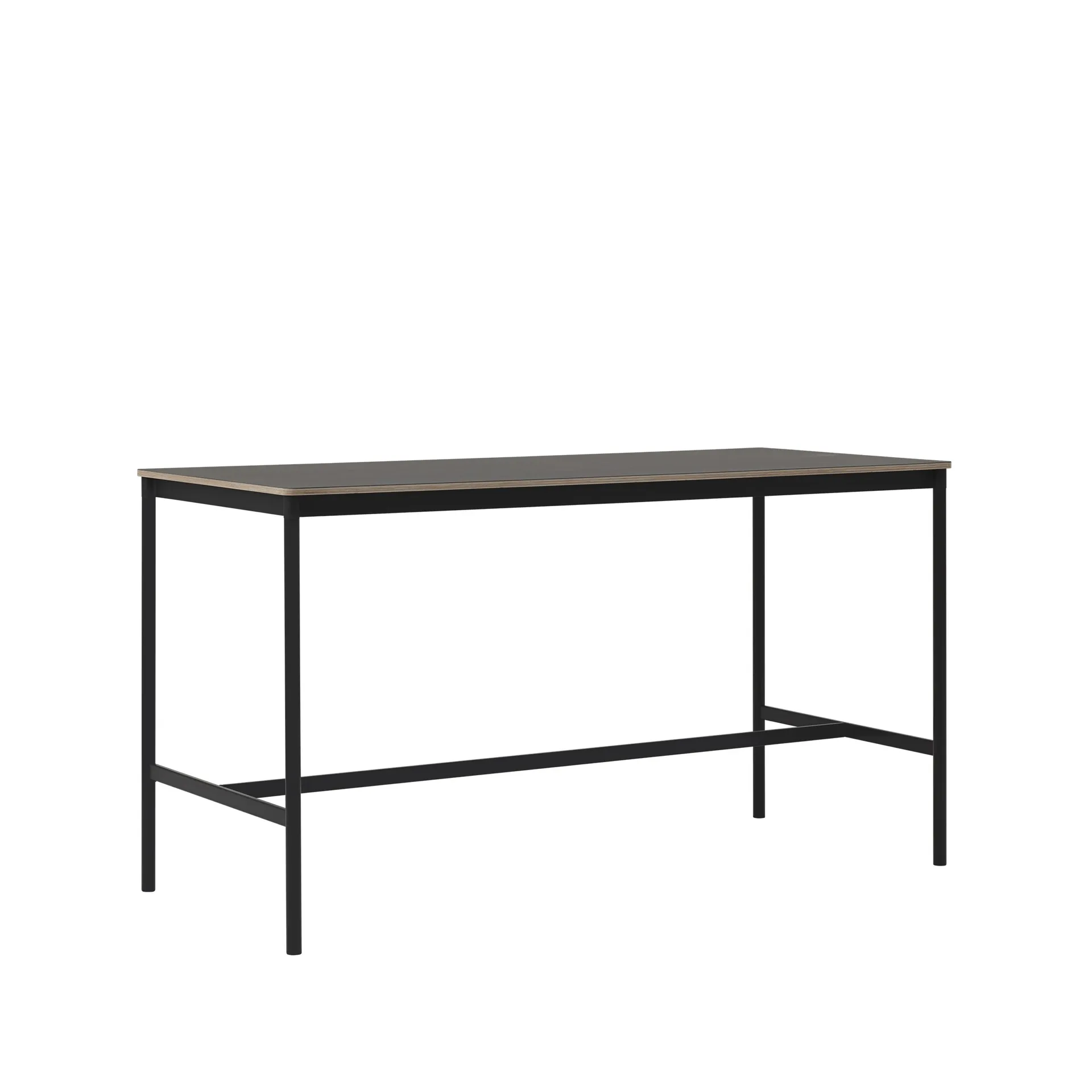 Base High Bartisch, Black linoleum, Schwarzes Gestell, plywoodkant, b85 l190 h105 Muuto